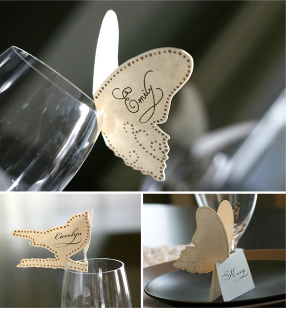 paper place cards by Timeless Paper butterfly and sparrow
