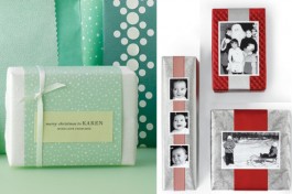 typewritten gift tags and photo gift toppers as seen on martha stewart