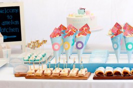 buffet table for a cooking birthday party of a little girl
