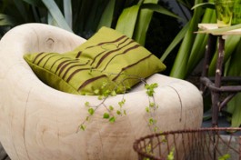 wood puffball seat on living etc