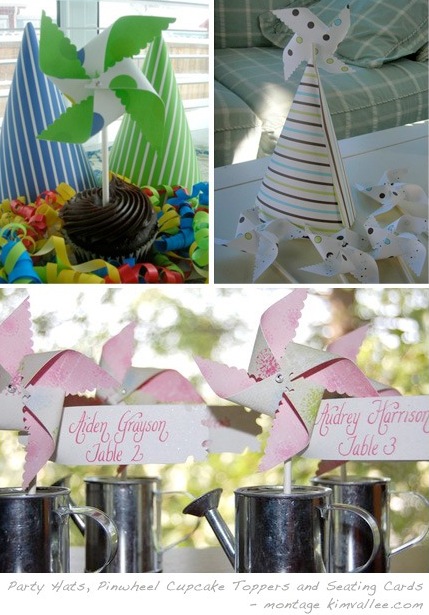 pinwheel party hats, party decors by Crossroads Cottage