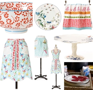 bird in hand aprons, cake stand, bowls and plates at Anthropologie