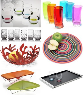 colorful glasses : cutting board : fruit bowls : serving tray at MOMA store