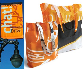 commercial drive banners recycled as reusable shopping bags