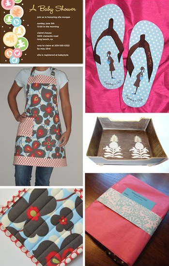 blue and red apron : flip flops : cocktail napkin holder : baby shower gift ideas