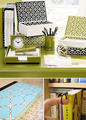 Emery Desk Accessories and book boxes at pottery barn :: notebook by bound to :: p-hook by pyloneer