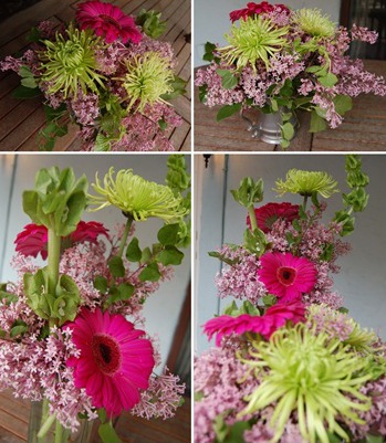 lilac flower arrangements :: green anastasia chrysanthemums :: fuchsia gerberas 