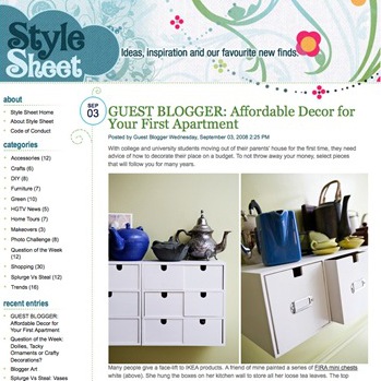 Guest Blogging on Affordable Decor for Your First Apartment on Style Sheet :: blog of HGTV.ca