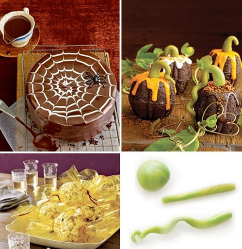 frosting web cake :: mini pumpkin cakes :: sweet popcorn balls for halloween