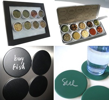 Magnetic Chalkboard Coasters and Travel Spice Kits by Purpose Design