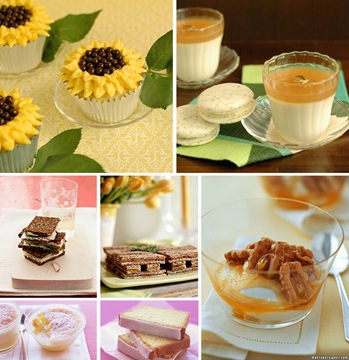 sunflower cupcakes :: lemon cakes ::tea sandwiches by martha stewart :: penna cotta