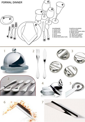 formal place setting chart :: flatware by christofle :: knife rests :: ala crumb collector by alessi