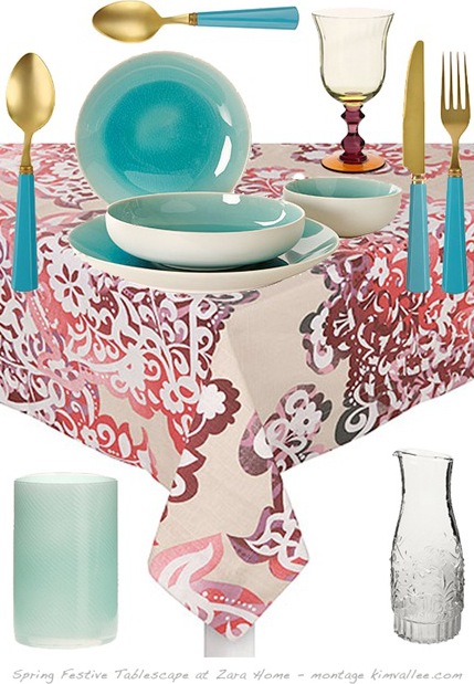turquoise gold and pink spring tabletop