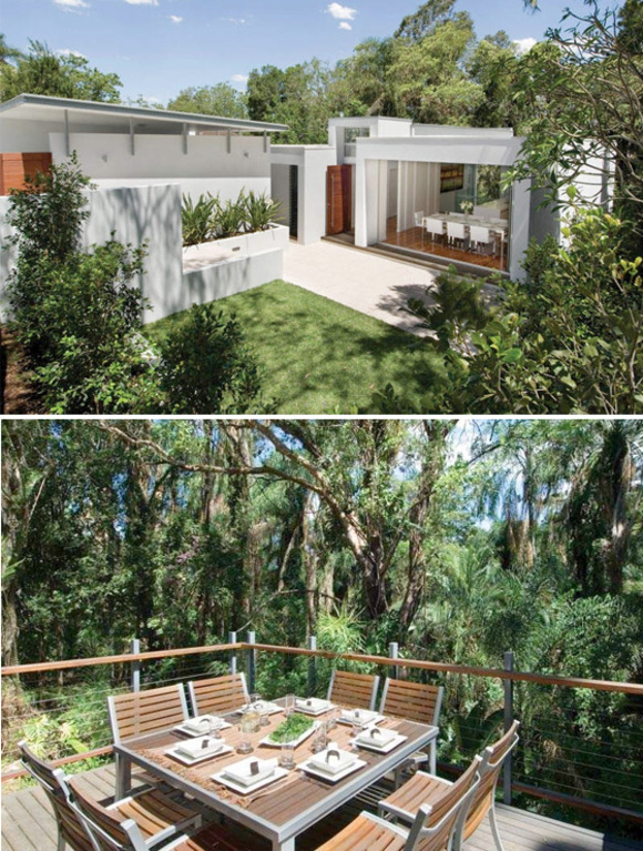 modern architecture house in brisbane, australia :: terrace surrounded by a deep forest