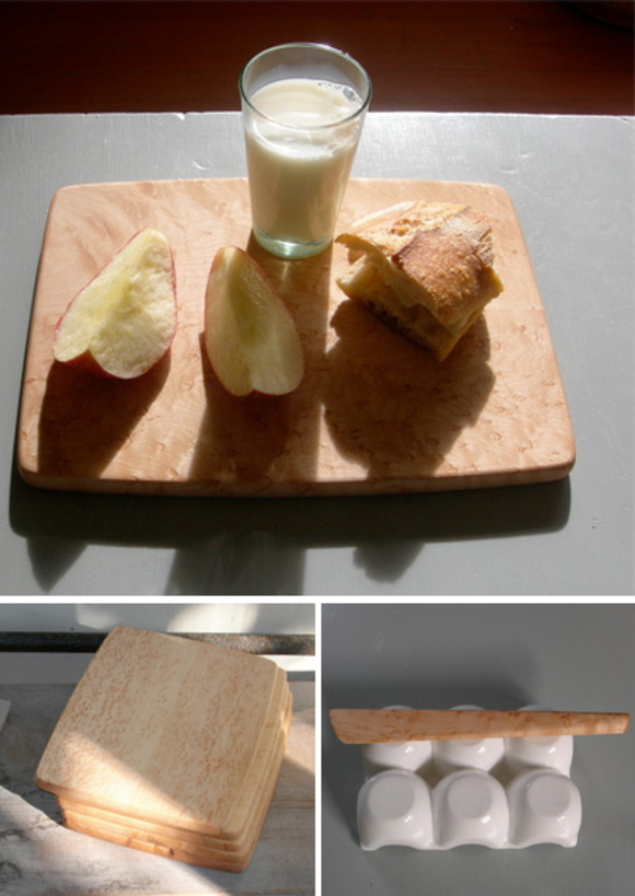 wooden breakfast board and butter knife by Edward Wohl