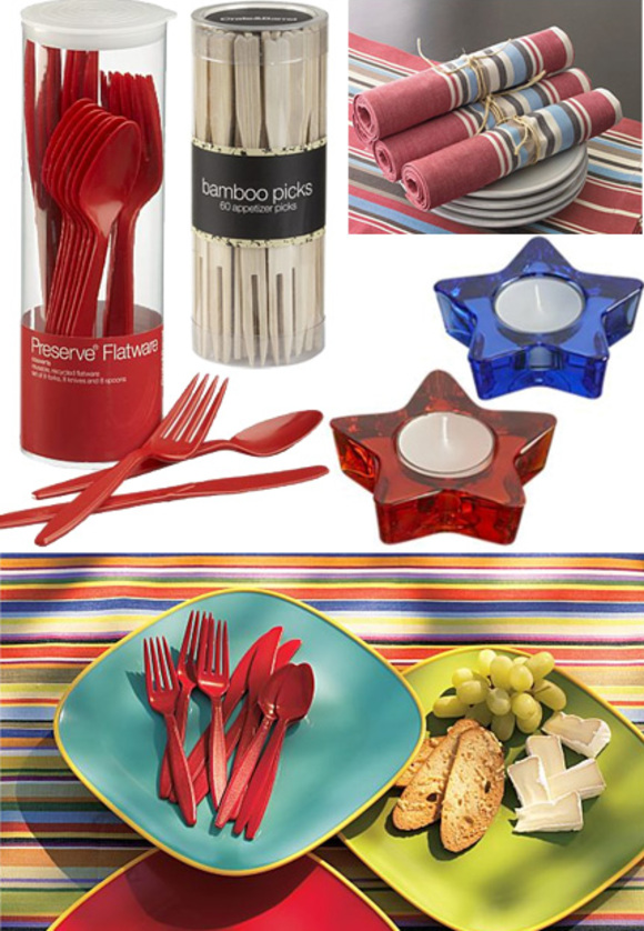 red and blue picnicware at Crate and Barrel