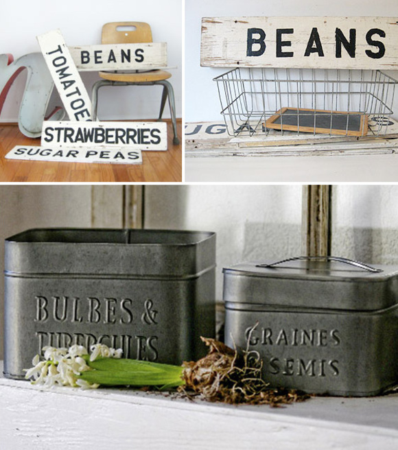 vintage farm signs and garden seeds storage