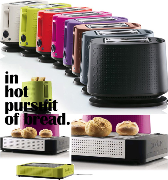 colorful bistro 2-slice toasters and flatbed toasters by bodum