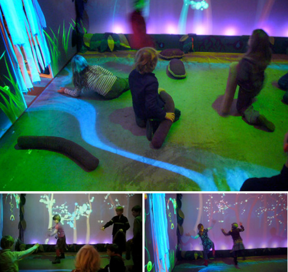 funky forest interactive eco-system installation for kids by theodore watson and emily gobeille