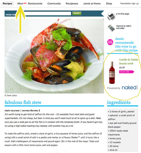 jamie oliver food and wine pairing in recipes section