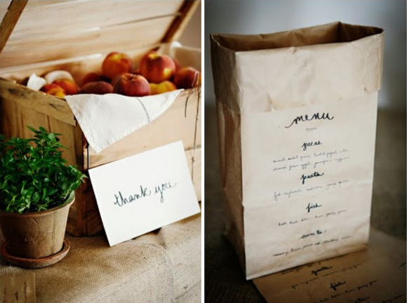 brown paper bag menu and packaging for take home fresh peaches :: sunday suppers market class