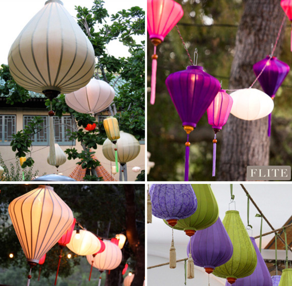 Lot of 4 pcs Vietnamese HOI AN Silk Lanterns WEDDING Party Round shape 