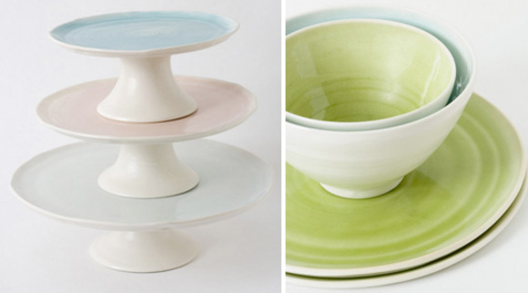porcelain cake stands and tableware by linda bloomfield