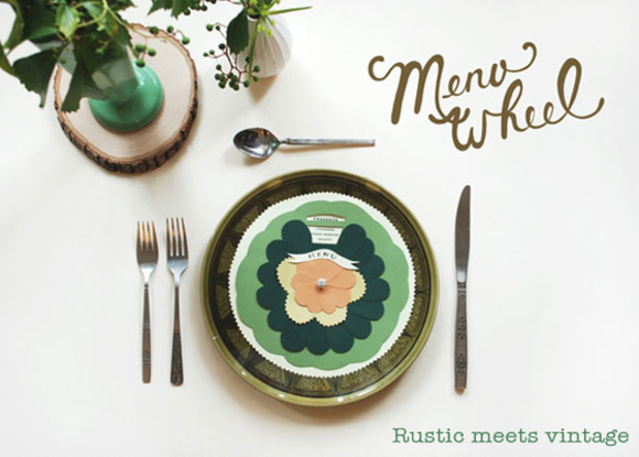 rustic meets vintage tabletop rustic table inspiration :: menu wheel by anna of rifle design
