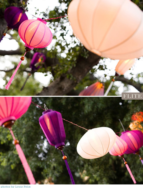 silk lanterns garden wedding in violets by flite