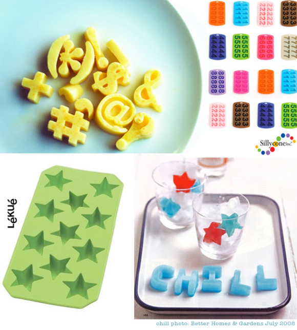 sillycone and lekue symbol, letter and star silicone ice cube trays