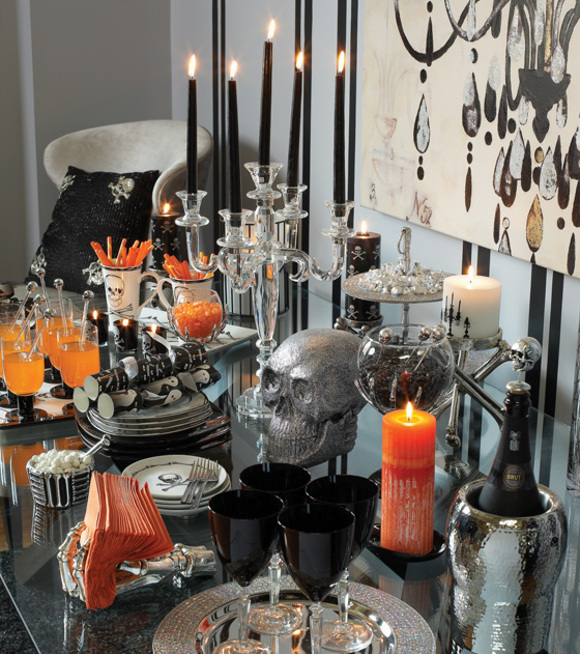 pooky chic buffet table for Halloween styled by home sense
