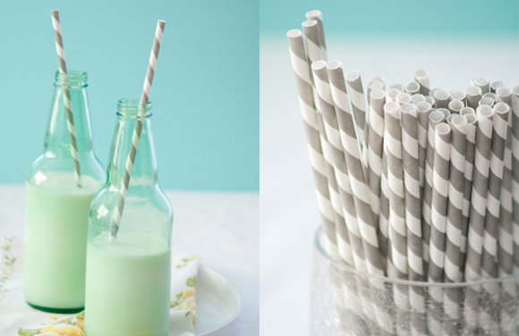 8 Oz Clear Glass Milk Bottles with Striped Straws