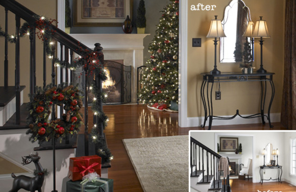 lowe\'s before and after foyer for the holiday