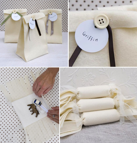 reusable gift wrap :: crackers and felt bags by pi\'lo