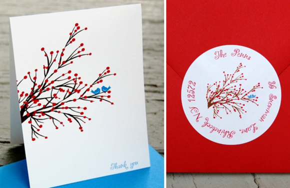 Winter berry thank you card by sweetbellacards on etsy