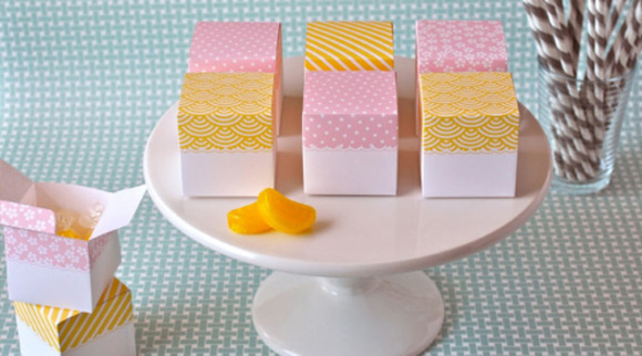 diy printable party box :: pink dots or flowers ::  yellow stripes and waves