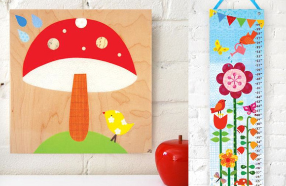 Lorena Siminovich artwork for kids :: mushroom collage on wood and growth chart