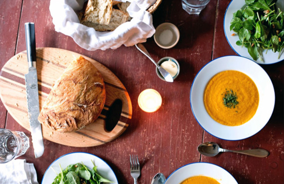 roasted carrot and fennel soup on sweet amandine