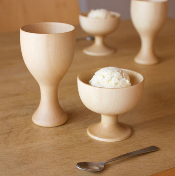 wooden dessert cup and goblet designed by rina ono and made by Takahashi Kougei