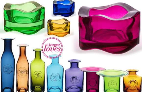 colored glass accessories :: tealight candlehoders flower bottles and vases