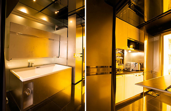 gary chang's hidden bathroom and his kitchen on movable partitions