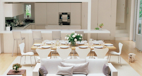 white kitchen dining living space in vogue living april 2010