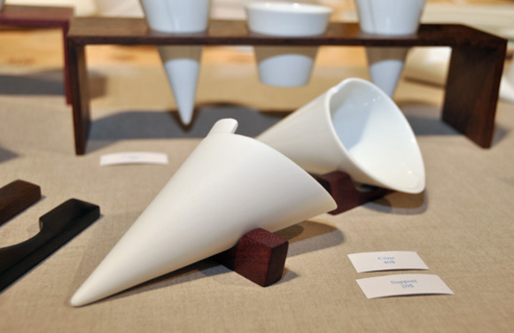 porcelain cones with 2 styles of wooden stands by porcelaines bousquet
