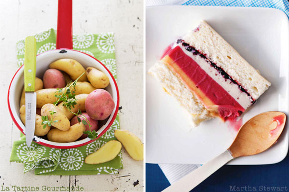 delightful mondays :: boiled potatoes with greek yogourt :: striped ice cream cake