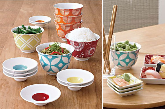 fun entertaining tableware :: rice bowls, dot dishes and sqaures dishes