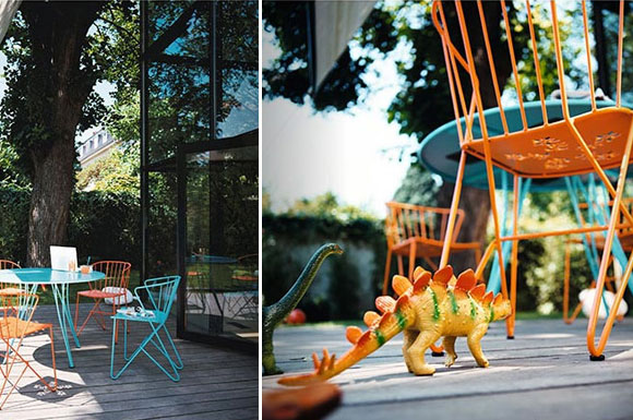 fermob blue and orange garden furniture