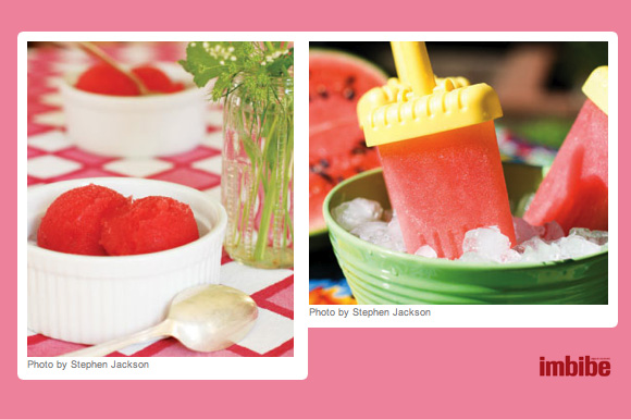 Prosecco Sorbet and watermelon sake popsicles :: recipes on Imbibe magazine