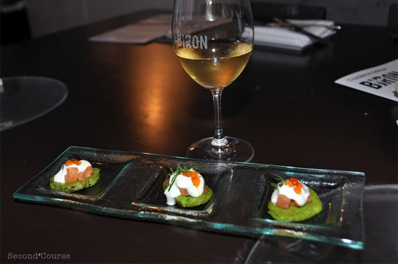 smoked salmon on a pea pancakes by mayssam samaha of will travel for food