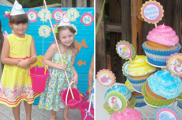 mermaid birthday party games and cupcake toppers