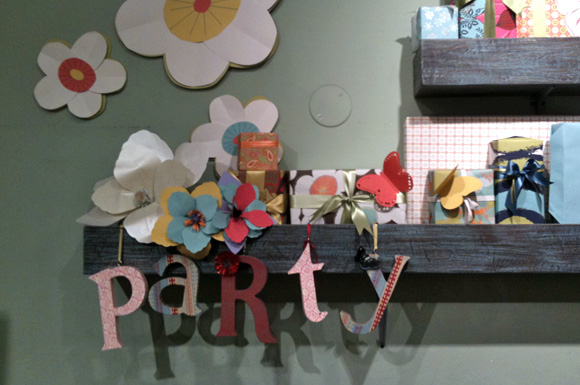 party letters made with wrapping paper glued on craft letters